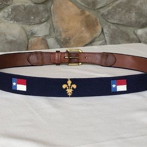 Smathers & Brandon, needlepoint, Texas flag, fleur de lis, belt, size 38